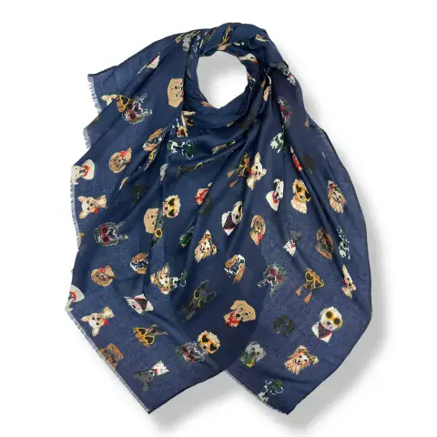 FESTIVE DOG PRINT SCARF BLUE