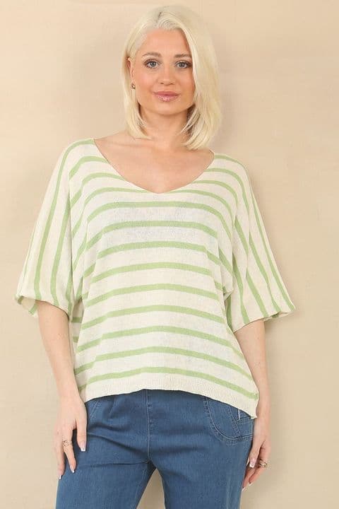 FINE KNIT STRIPE SHORT SLEEVE JUMPER