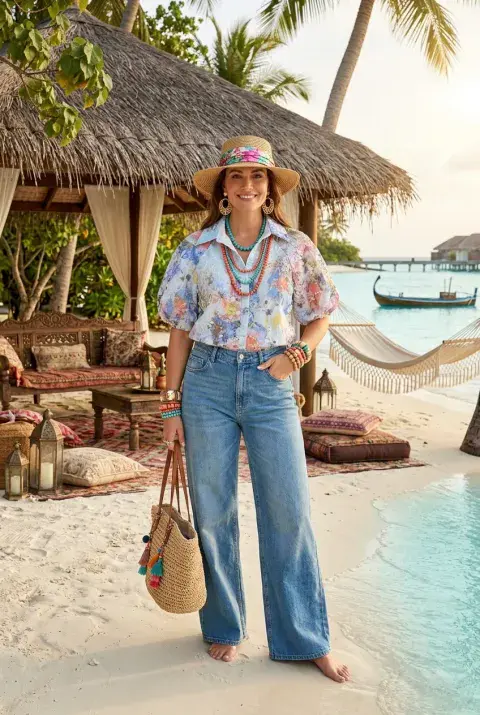 FLORAL CROCHET LINNED SHIRT BLUE