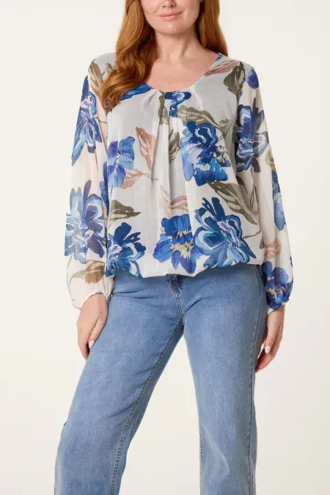 FLORAL PRINT SCOOP NECK BLOUSE