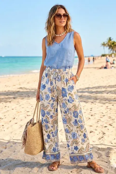 FLORAL PRINT WIDE LEG TROUSER