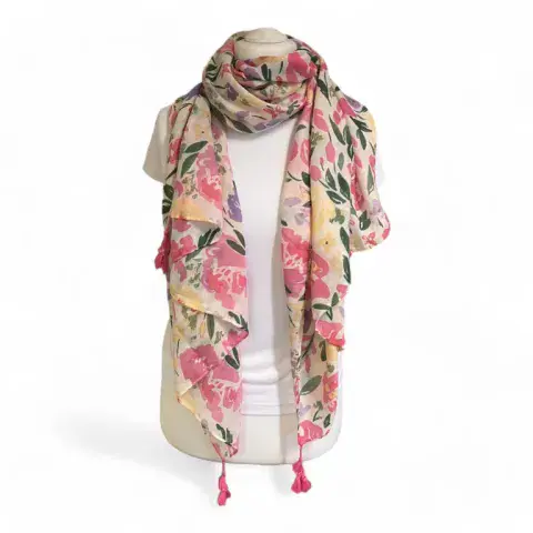 FLORAL TASSEL SCARF IN SPRING BLOOM