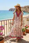 FLORAL V NECK BUTTON DRESS