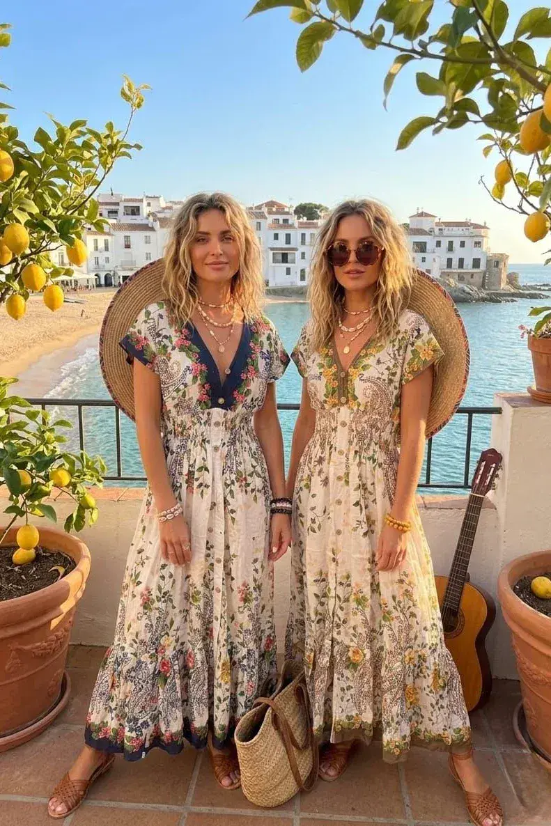 FLORAL V NECK BUTTON DRESS