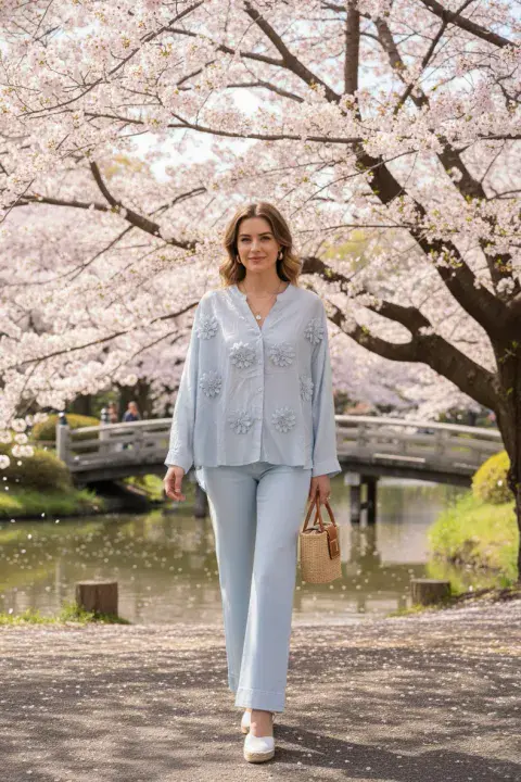 FLOWER PATCH OVERSIZED SHIRT PALE  BLUE