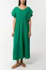 FLUTTER SLEEVE BACK BUTTON MIDI DRESS