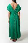 FLUTTER SLEEVE BACK BUTTON MIDI DRESS