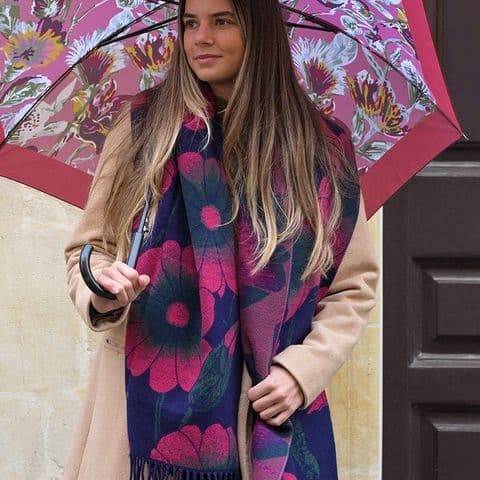 FUCHSIA PURPLE BOLD FLORAL JACQUARD SCARF