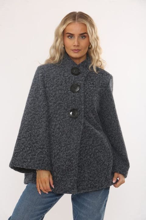 FUNNEL NECK BUTTON CAPE COAT