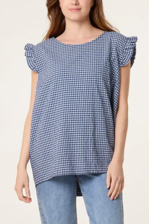 GINGHAM BUTTON BACK TOP