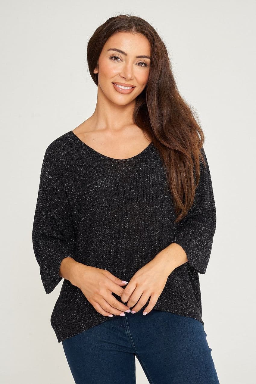 GLITTER V NECK SHORT SLEEVE TOP