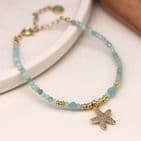 GOLD AQUA BEAD & CRYSTAL STARFISH BLET