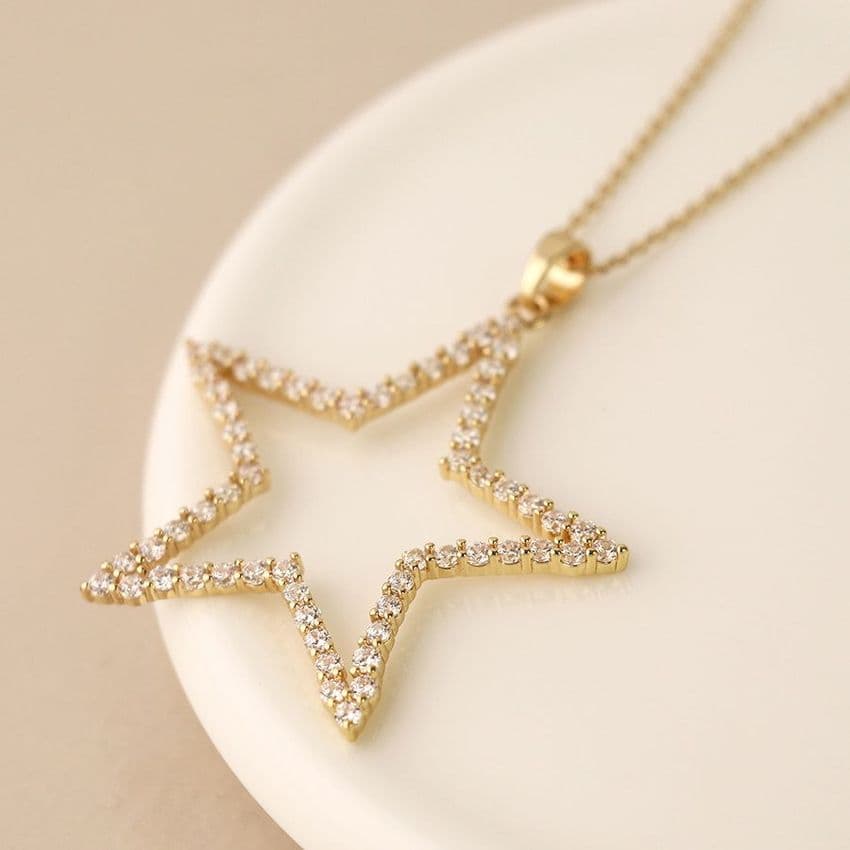 GOLD PAVE CRYSTAL STAR NECKLACE