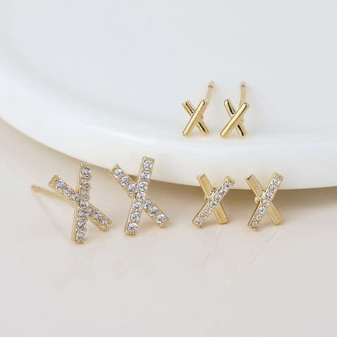GOLD PLATE CRYSTAL TRIPLE X STUD SET