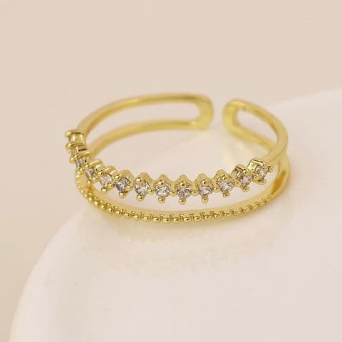 GOLD PLATED CRYSTALS AND DOTTY DOUBLE LAYER RING