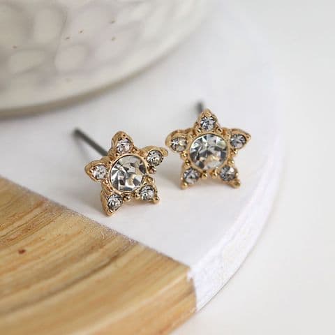 GOLD SILVER PLATED CRYSTAL SET STAR STUDS