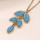 GOLDEN & BLUE BEAD LEAF DROP NECKLACE