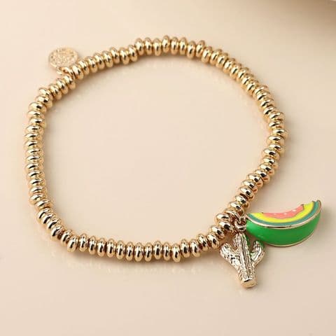 GOLDEN CACTUS AND MELON SLICE CHARM BRACELET
