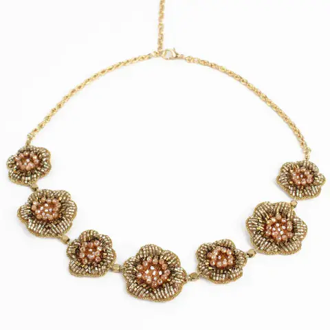 GOLDEN COLOUR BEADED EMBROIDERY FLOWER NECKLACE