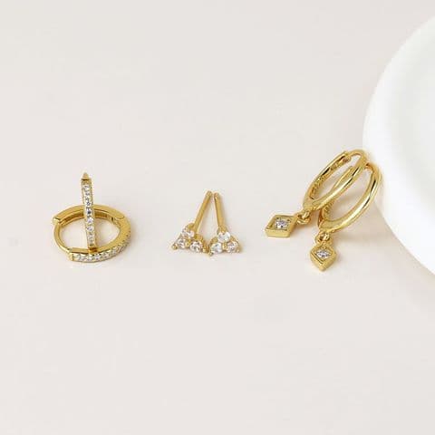 GOLDEN CRYSTAL HOOPS & STUDS EARRING SET