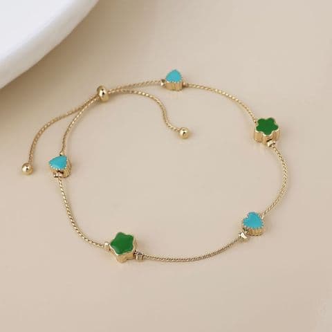 GOLDEN FLOWERS AND HEARTS STATION BRACELET