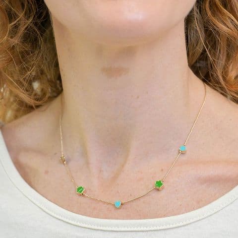 GOLDEN FLOWERS & HEARTS STATION NECKLACE