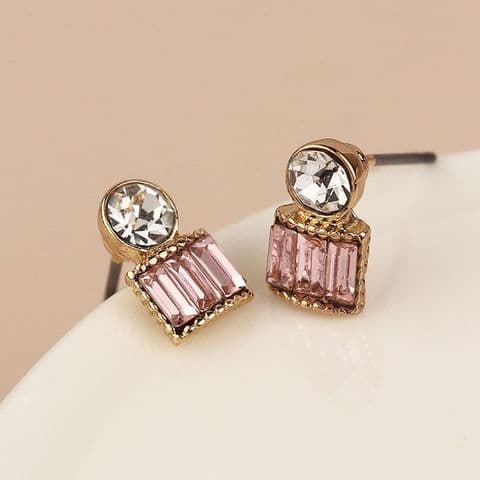 GOLDEN MIXED SHAPE PINK CRYSTAL EARRINGS