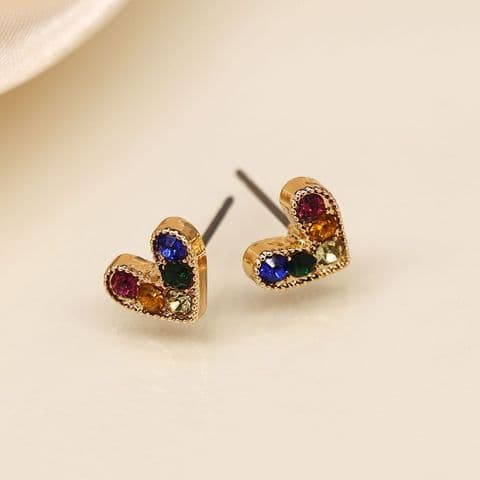 GOLDEN MULTICOLOUR CRYSTAL CRYSTAL HEART STUD EARRINGS