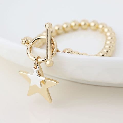 GOLDEN & SILVER PLATE DBLE STAR CHARM BRACELET