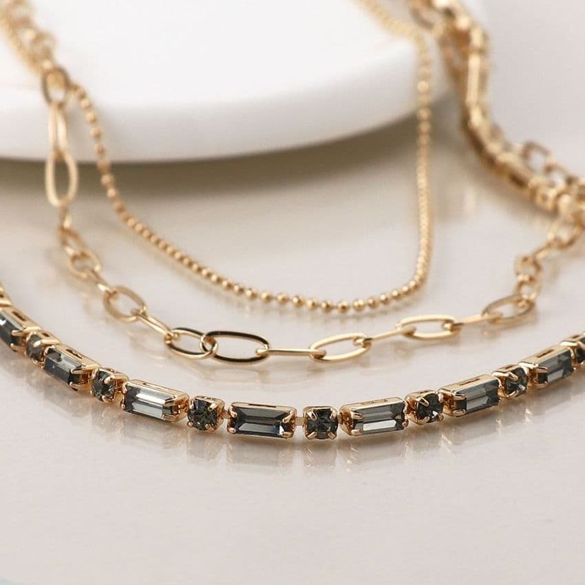 GOLDEN SMOKY CRYSTAL AND CHAINS NECKLACE