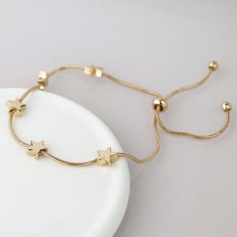 GOLDEN SNAKE CHAIN AND STARS ADJUSTABLE BRACELET