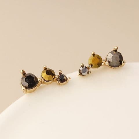 GOLDEN TRIPLE BLACK MIX CRYSTAL EAR CLIMBERS