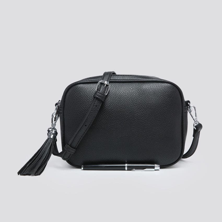 GRACE DOUBLE ZIP BLACK CROSSBODY BAG