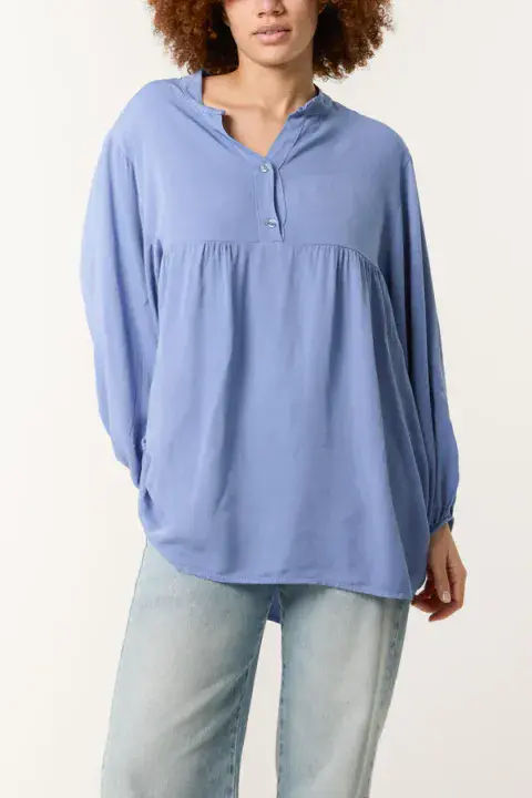GRANDAD COLLAR SMOCK BLOUSE