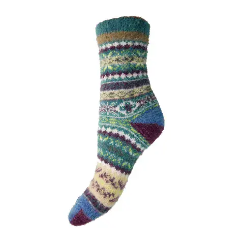 GREEN AND BLUE PATTERNED WOOL BLEND SOCKS