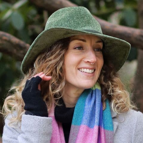 GREEN CHENILLE FEDORA