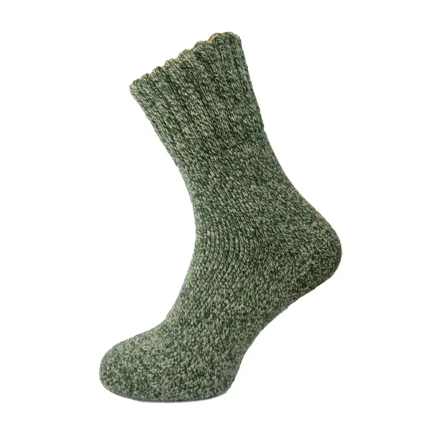 GREEN MARL THICK WOOL BLEND SOCKS WITH RIBBED CUFF