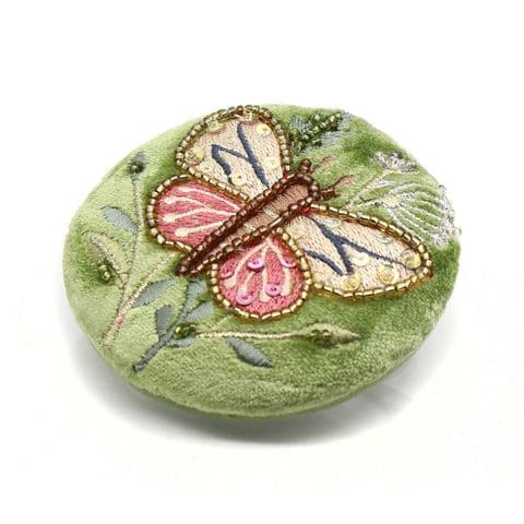 GREEN VELVET EMBELLISHED BUTTERFLY COMPACT MIRROR