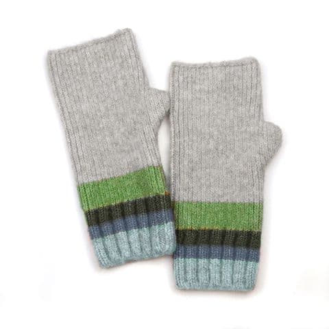GREY, BLUE AND GREEN MIX STRIPE WRIST WARMERS