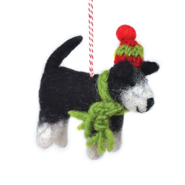 HANDMADE CHRISTMAS WOOL HANGING DEC TERRIER DOG