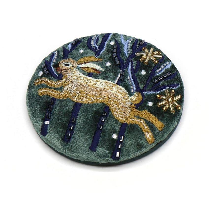 HARE EMBROIDERED VELVET COMPACT MIRROR