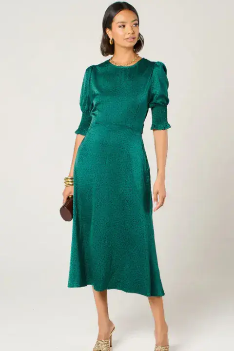 HAZEL MIDI TEA DRESS GREEN POLKA DOT MD