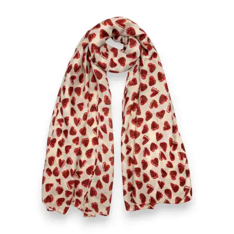 HEART PRINT COTTON BLEND SCARF