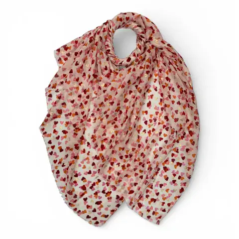 HEART PRINT SCARF WITH GOLD DETAIL IN PINK