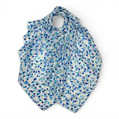 HEART PRINT SCARF WITH GOLD DETAILS IN BLUE