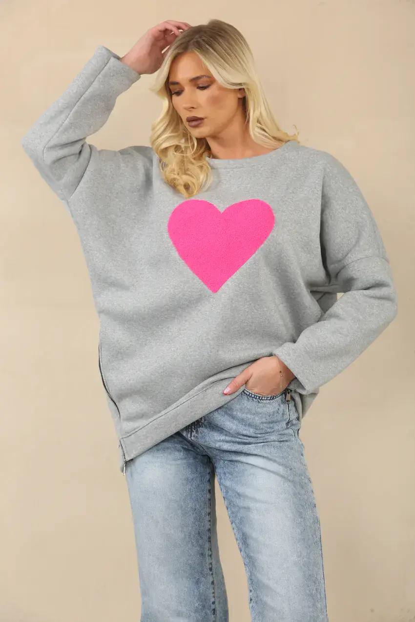 HEART ZIP DETAIL SWEAT SHIRT