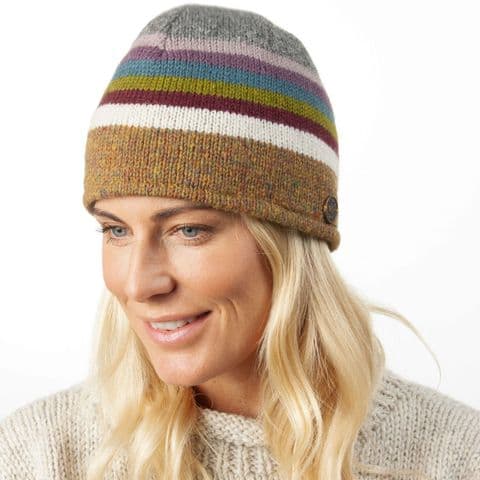 HEATHER EDGE STRIPE WOOL BEANIE HAT