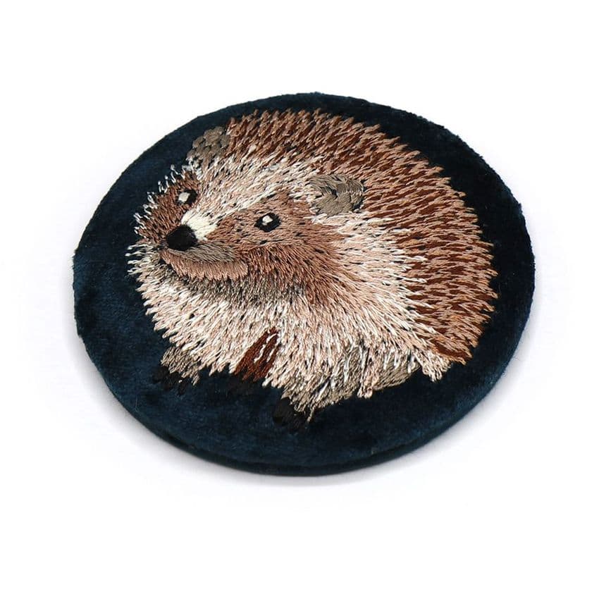 HEDGEHOG EMBROIDERED VELVET COMPACT MIRROR