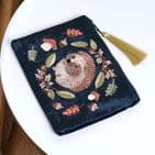 HEDGEHOG  EMBROIDERED VELVET ZIP UP PURSE
