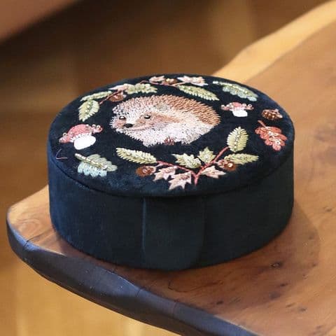 HEDGEHOG ROUND EMBROIDERED VELVET JEWELLERY BOX